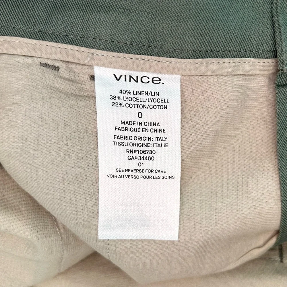 Vince Coin Pocket Linen Cotton Straight Leg Cropped Pants Sage‎ Green 0